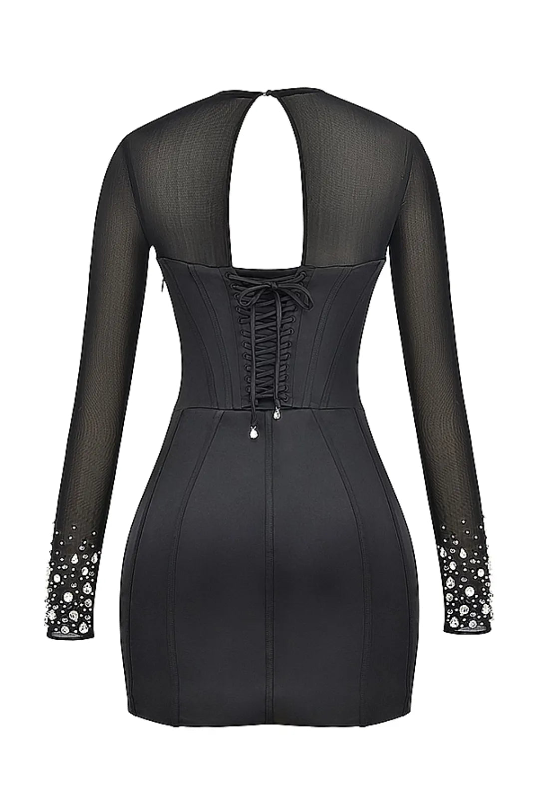 Kurzes schwarzes Shaping-Kleid mit reflektierenden Kristallen – Modell Anastasia