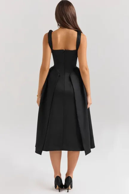 Robe midi plissée en satin pêche