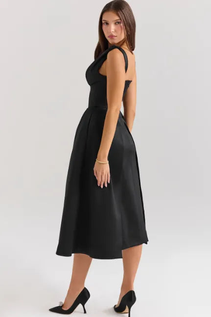 Robe midi plissée en satin pêche