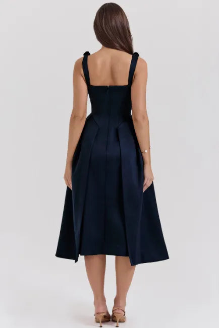 Robe midi plissée en satin pêche