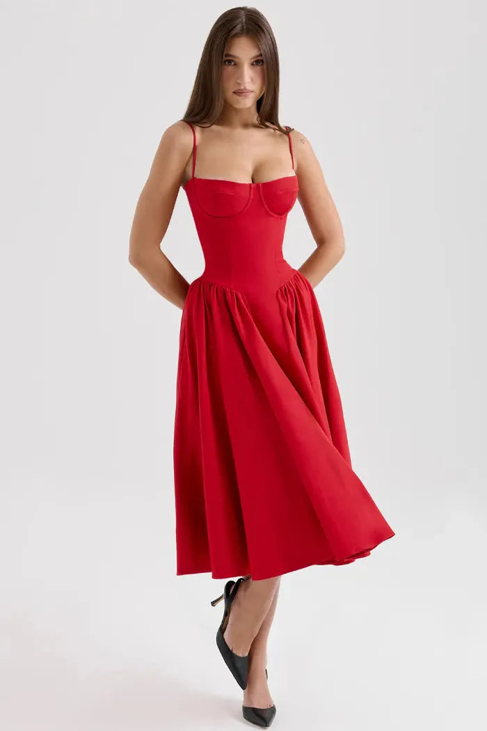 Slim Fit Midikleid - Rot