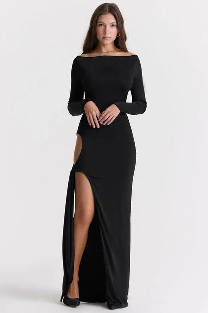 Langes schwarzes Kleid mit Cut-outs - Luiza