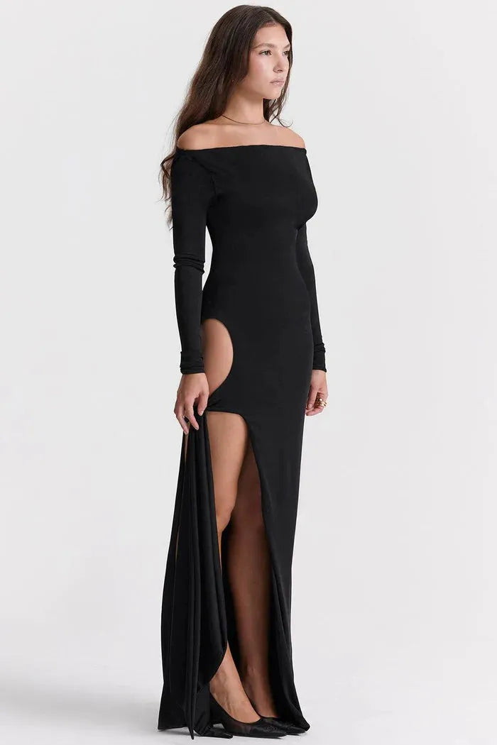 Langes schwarzes Kleid mit Cut-outs - Luiza