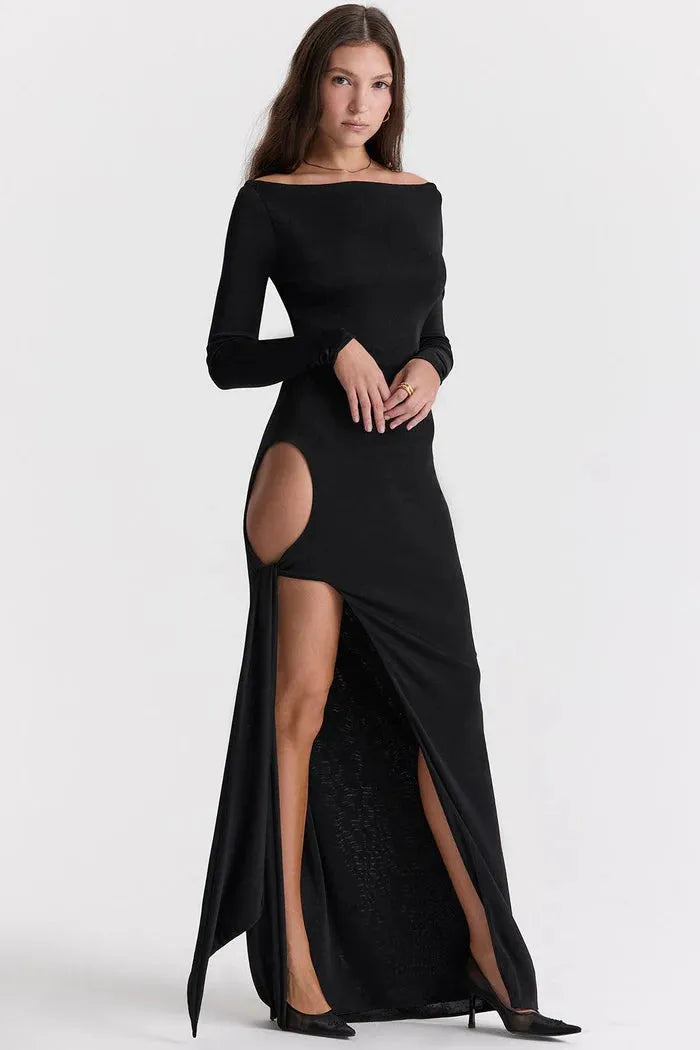 Langes schwarzes Kleid mit Cut-outs - Luiza