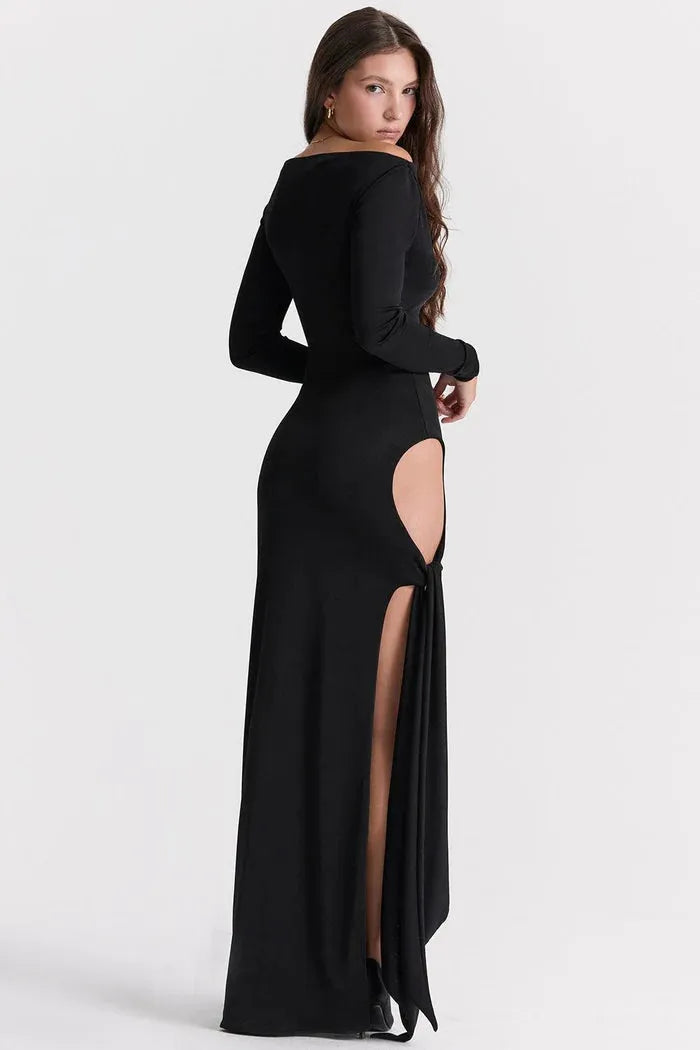 Langes schwarzes Kleid mit Cut-outs - Luiza