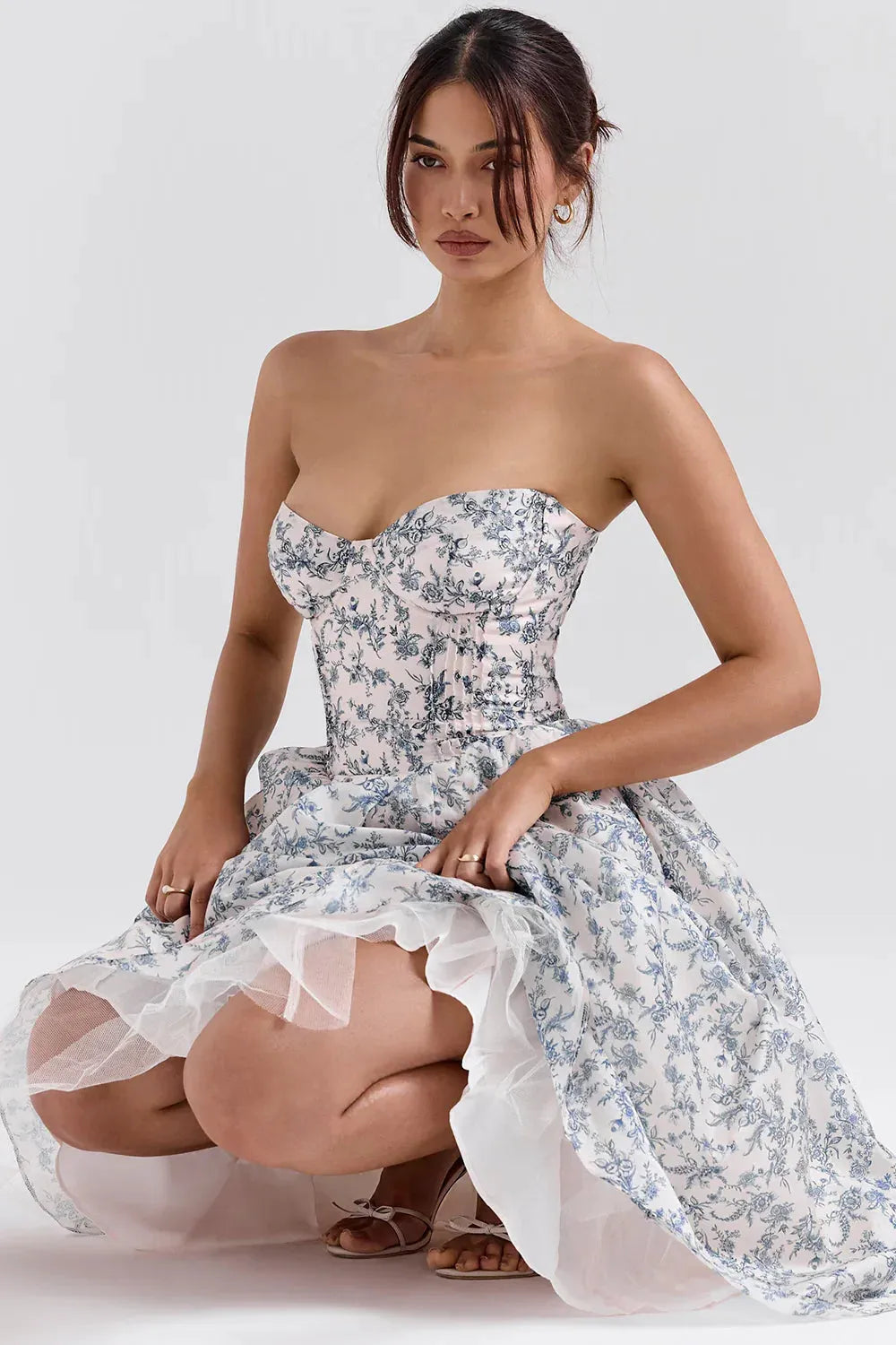 Robe fleurie mi-longue modèle Estefhanie