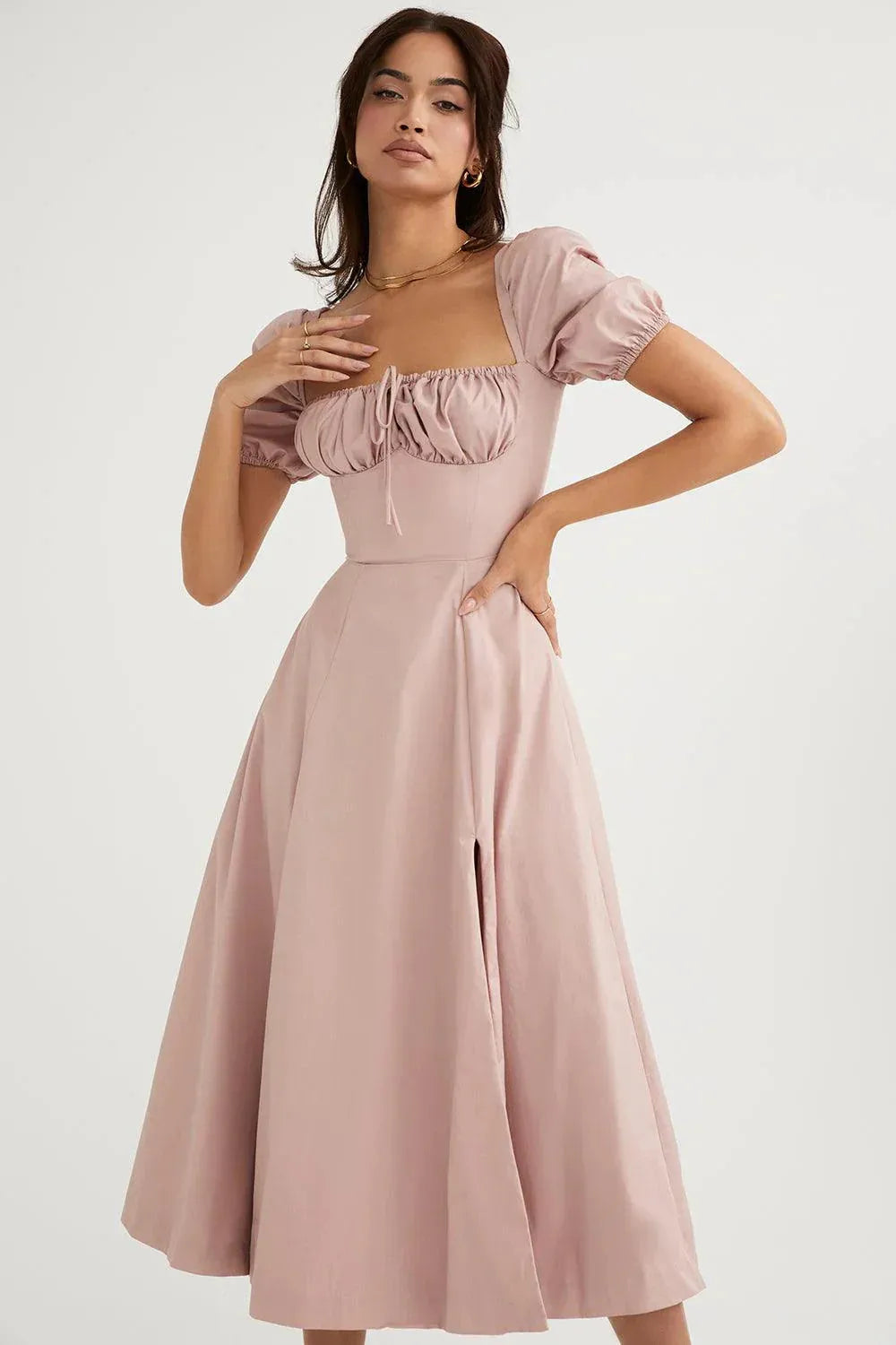 Mid-Length Dress with Adjustable Bow - Bella Fiore