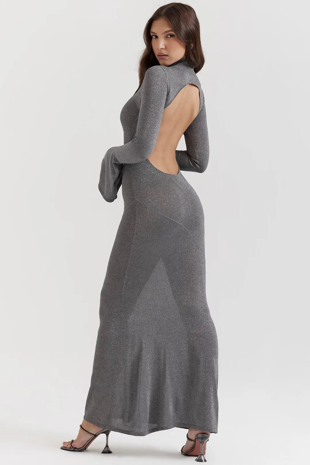 Bezauberndes graues langes Abendkleid Modell Sancha