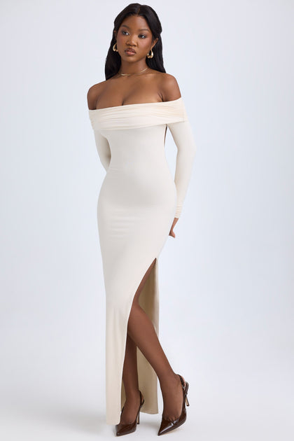 Langes Modalkleid mit Off-Shoulder und offenem Rücken