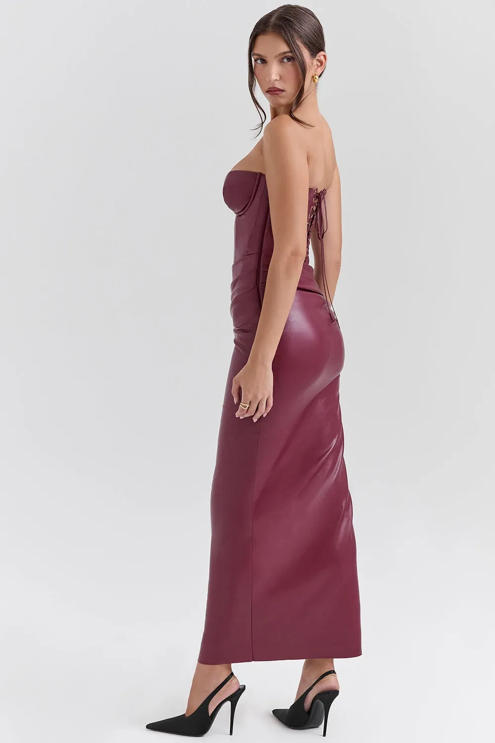 Langes Kleid aus veganem Leder – Modell Raquel
