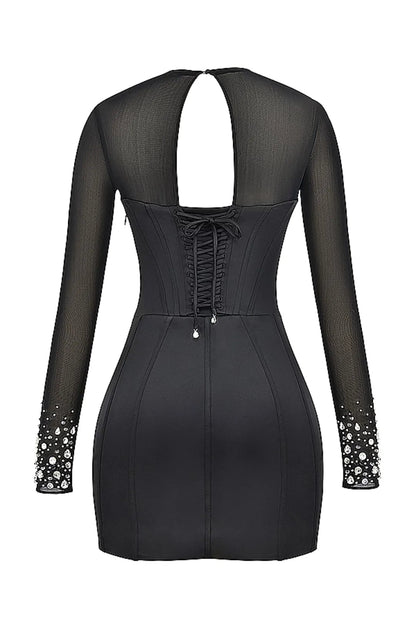 Short Black Shaping Dress with Reflective Crystals - Anastasia Model