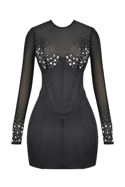 Short Black Shaping Dress with Reflective Crystals - Anastasia Model
