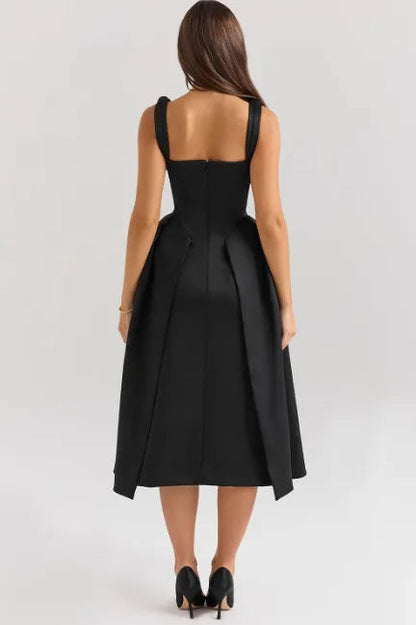 Peach Satin Pleated Midi Dress