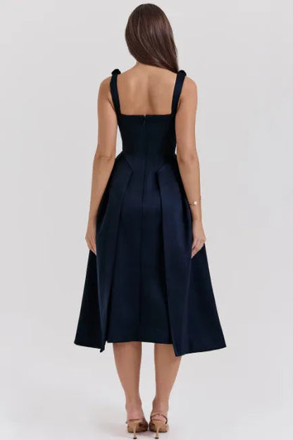 Peach Satin Pleated Midi Dress