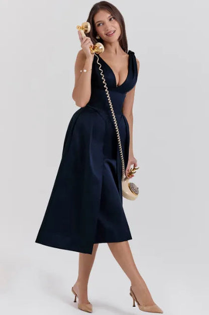Peach Satin Pleated Midi Dress