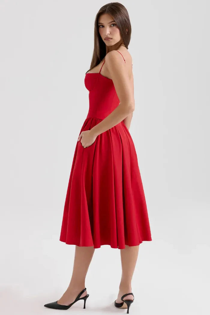 Slim Fit Midikleid - Rot