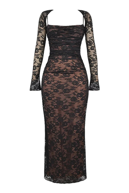 Long Black Lace Shaping Dress