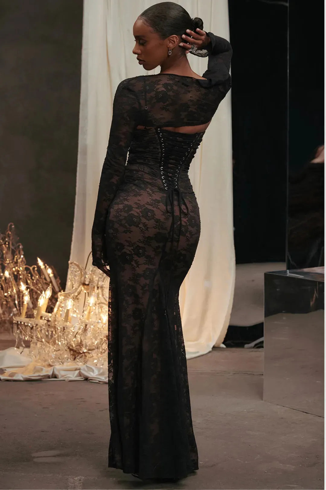 Long Black Lace Shaping Dress