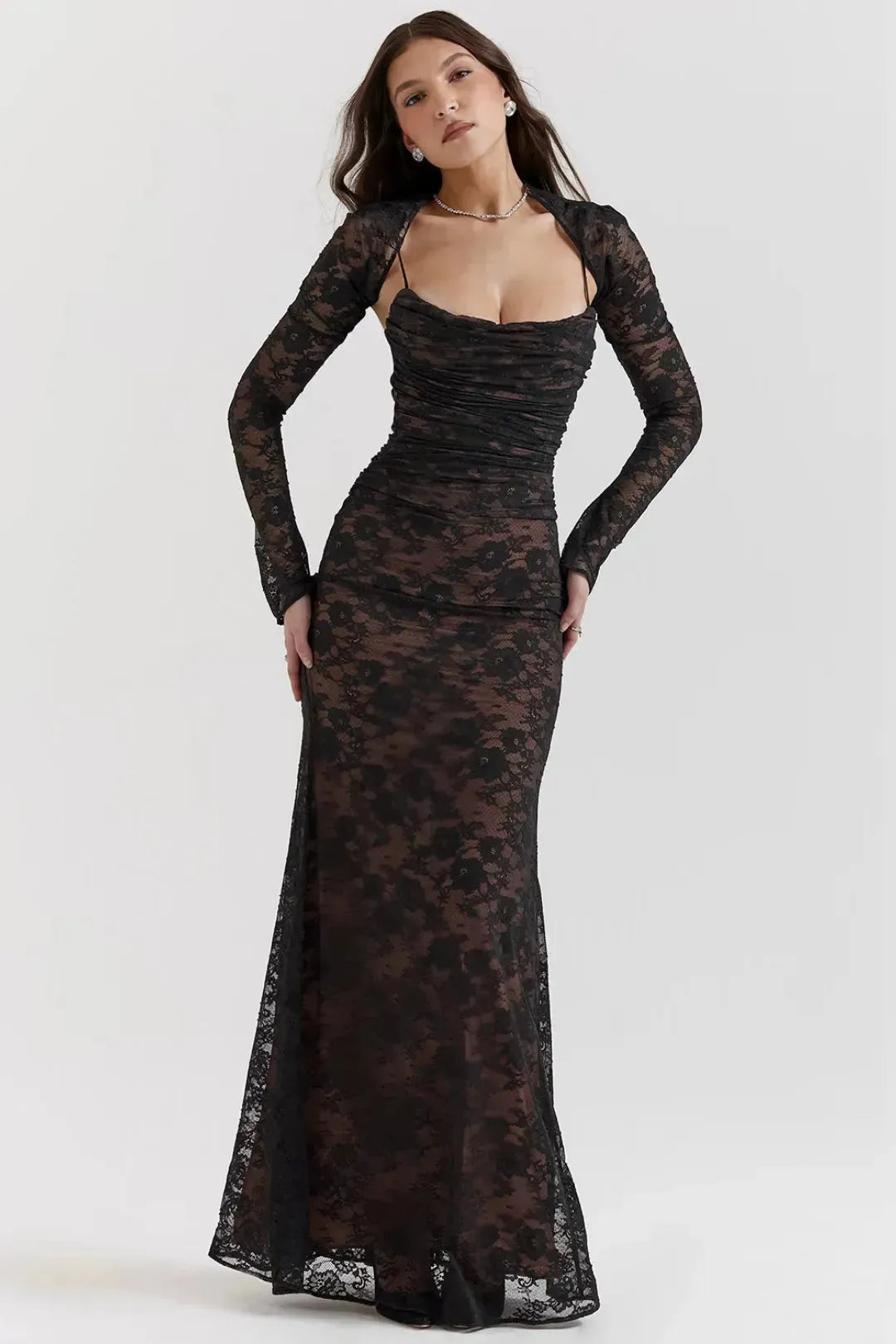 Long Black Lace Shaping Dress