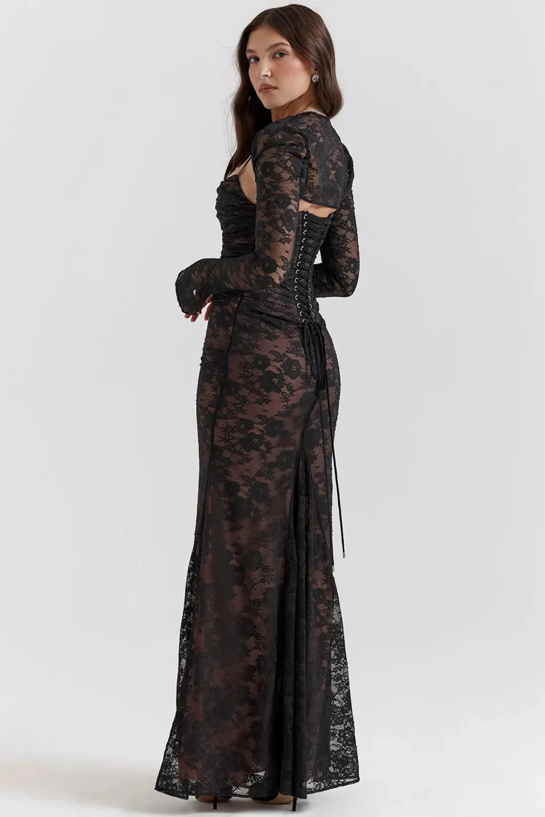 Long Black Lace Shaping Dress