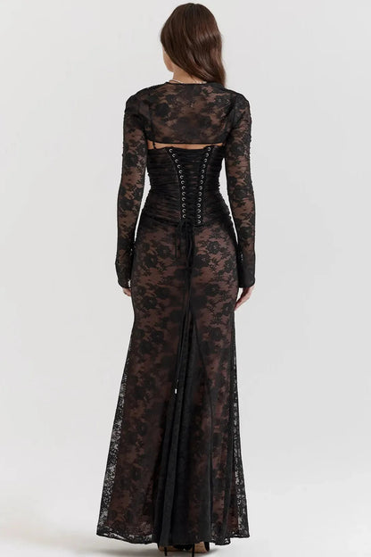 Long Black Lace Shaping Dress