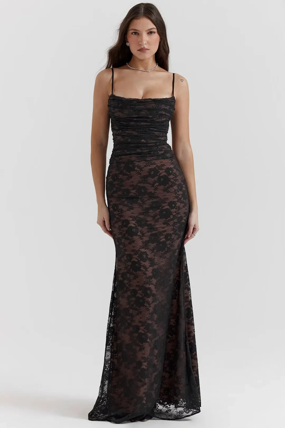 Long Black Lace Shaping Dress
