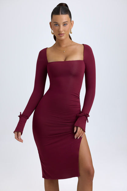 Wine Midi Dress with Square V-Neck