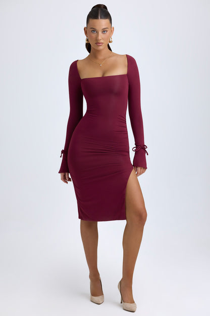 Wine Midi Dress with Square V-Neck