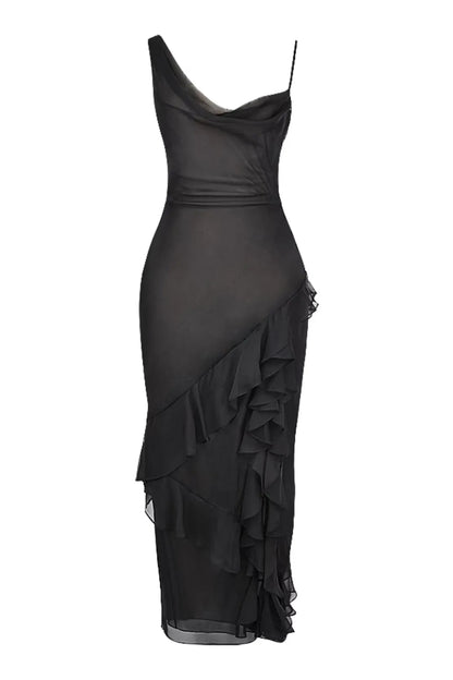 Long Black Dress Model Meredith - Chiffon
