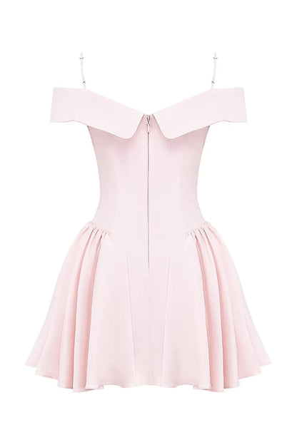 Short Ballerina Dress Off-Shoulder Pink Elida Model