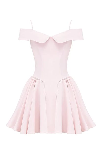 Short Ballerina Dress Off-Shoulder Pink Elida Model
