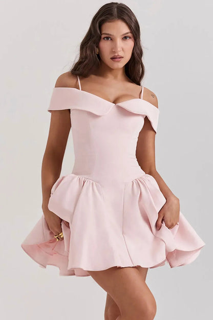 Short Ballerina Dress Off-Shoulder Pink Elida Model