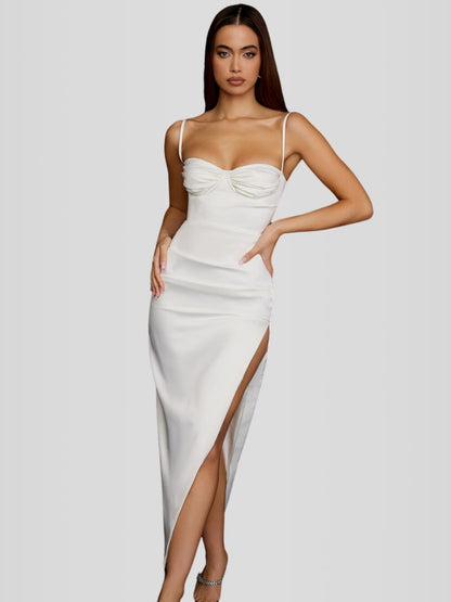 Long Satin Shaping Dress - Jade Model