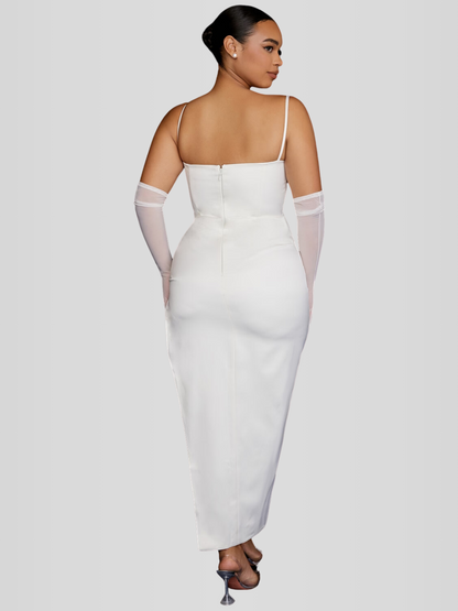 Long Satin Shaping Dress - Jade Model