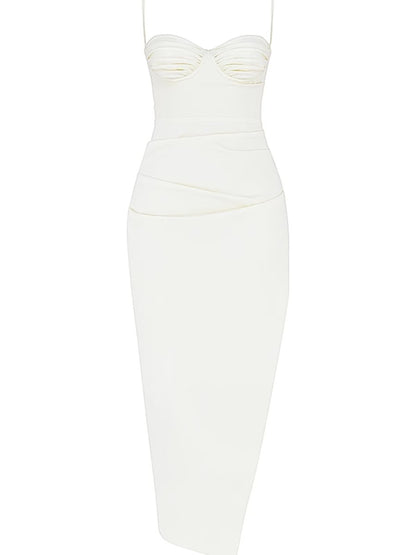 Long Satin Shaping Dress - Jade Model