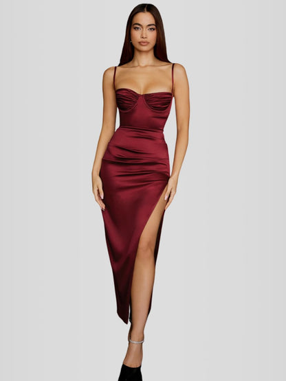 Long Satin Shaping Dress - Jade Model
