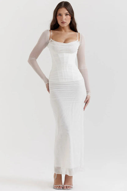 Long Lace and Corset Dress – Elegant Long Sleeve