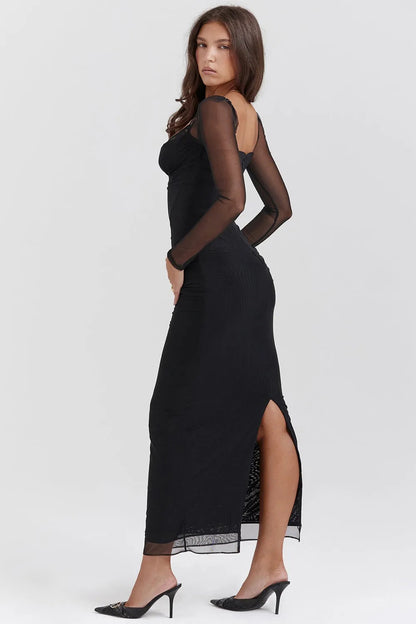 Long Lace and Corset Dress – Elegant Long Sleeve