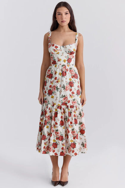 Elia Cotton Molded Floral Midi Dress