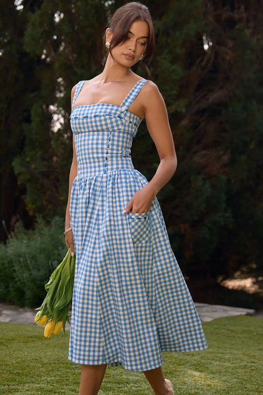 Midi Plaid Dress Shaper - Lauren Model