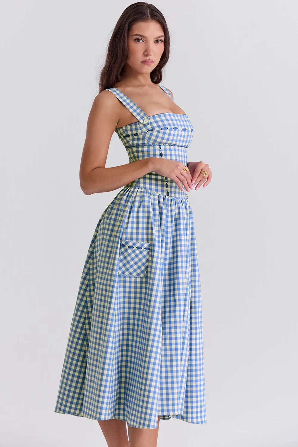 Midi Plaid Dress Shaper - Lauren Model