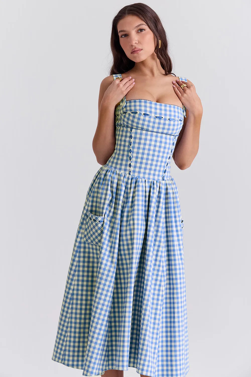Midi Plaid Dress Shaper - Lauren Model