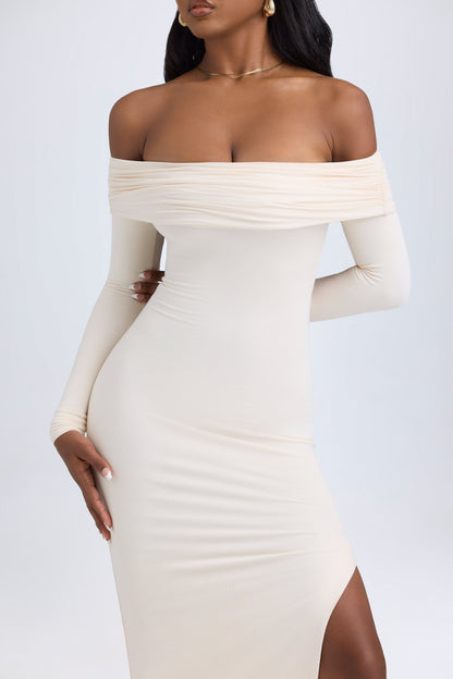 Long Modal Dress with Off-Shoulder and Open Back