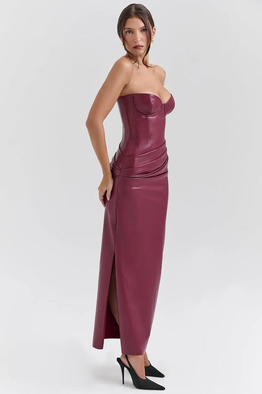 Long Dress Made of Vegan Leather - Raquel Model