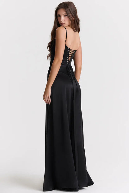 Langes Kleid mit Spitzenrücken – Modell Mavie