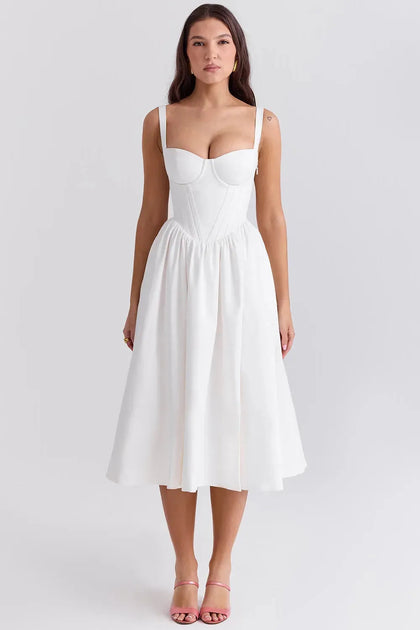 White Midi Dress with Corset for Daytime Civil Wedding – Aghata