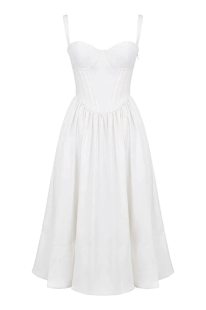White Midi Dress with Corset for Daytime Civil Wedding – Aghata